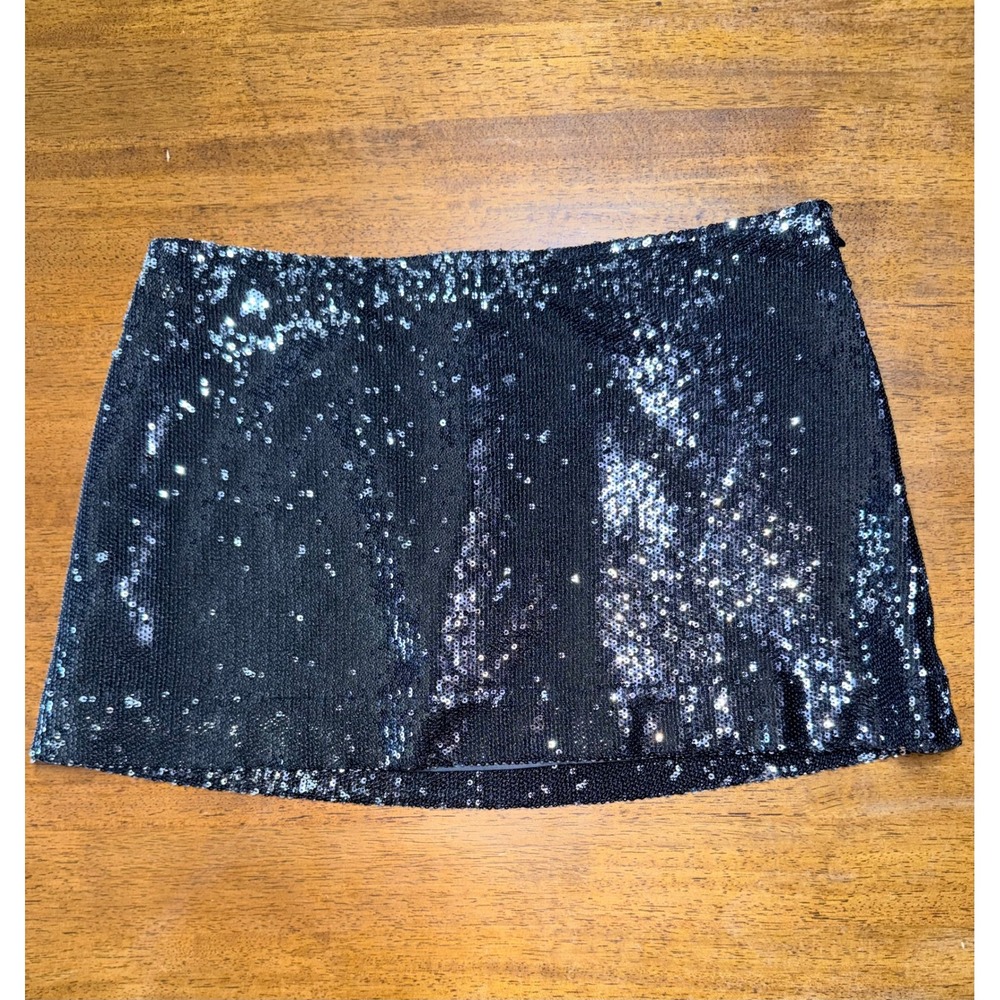 Jessica Simpson Sequin Mini Skirt Women Size 6 Black Excellent Glam Party